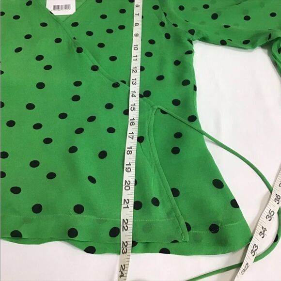 Ganni Dainty Georgette Wrap Tie Waist Emerald Green Wrap Blouse New Size 38 - Picture 9 of 10